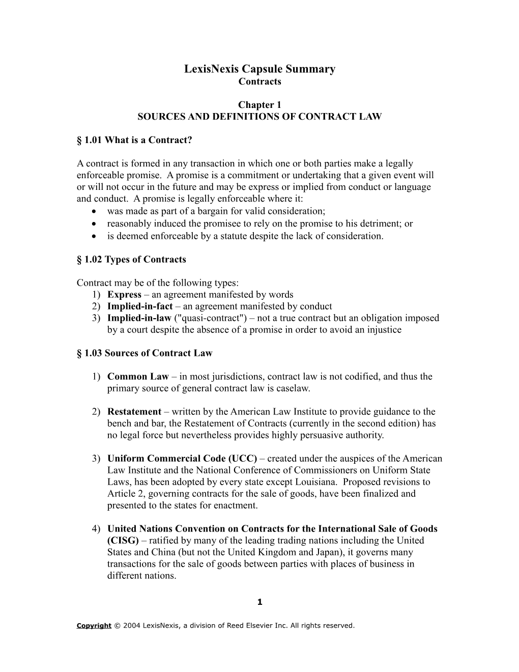 Contracts Area of Law Summary