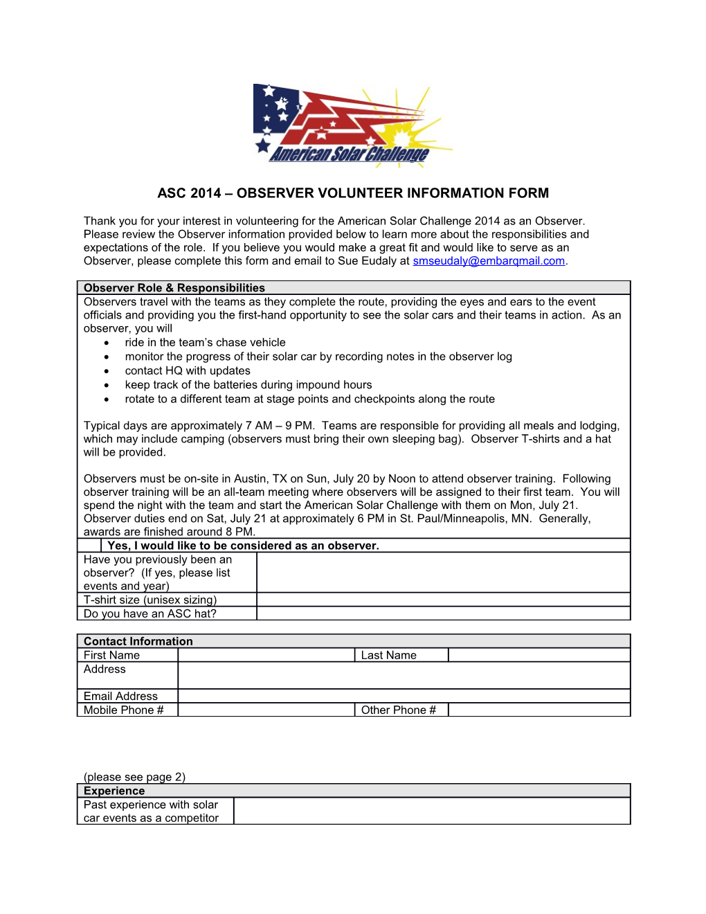 Asc 2014 Observer Volunteer Information Form
