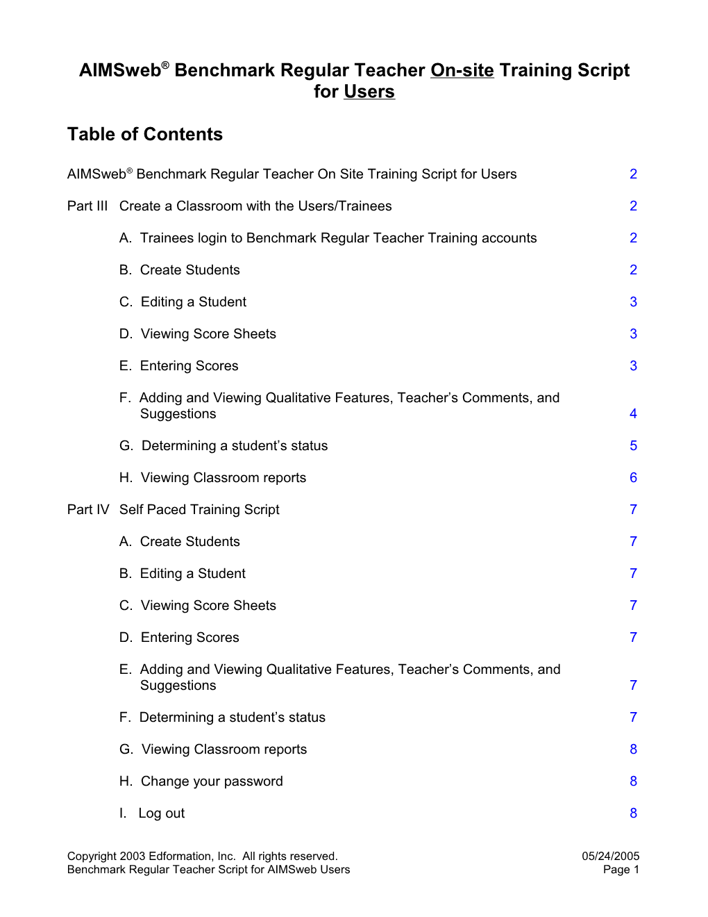 Aimsweb Benchmark Teachers On-Site Training Script for Trainer