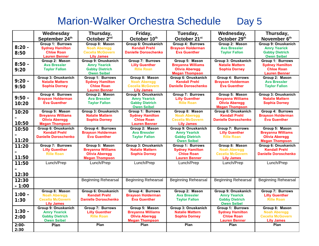 Marion-Walker Orchestra Schedule Day 5