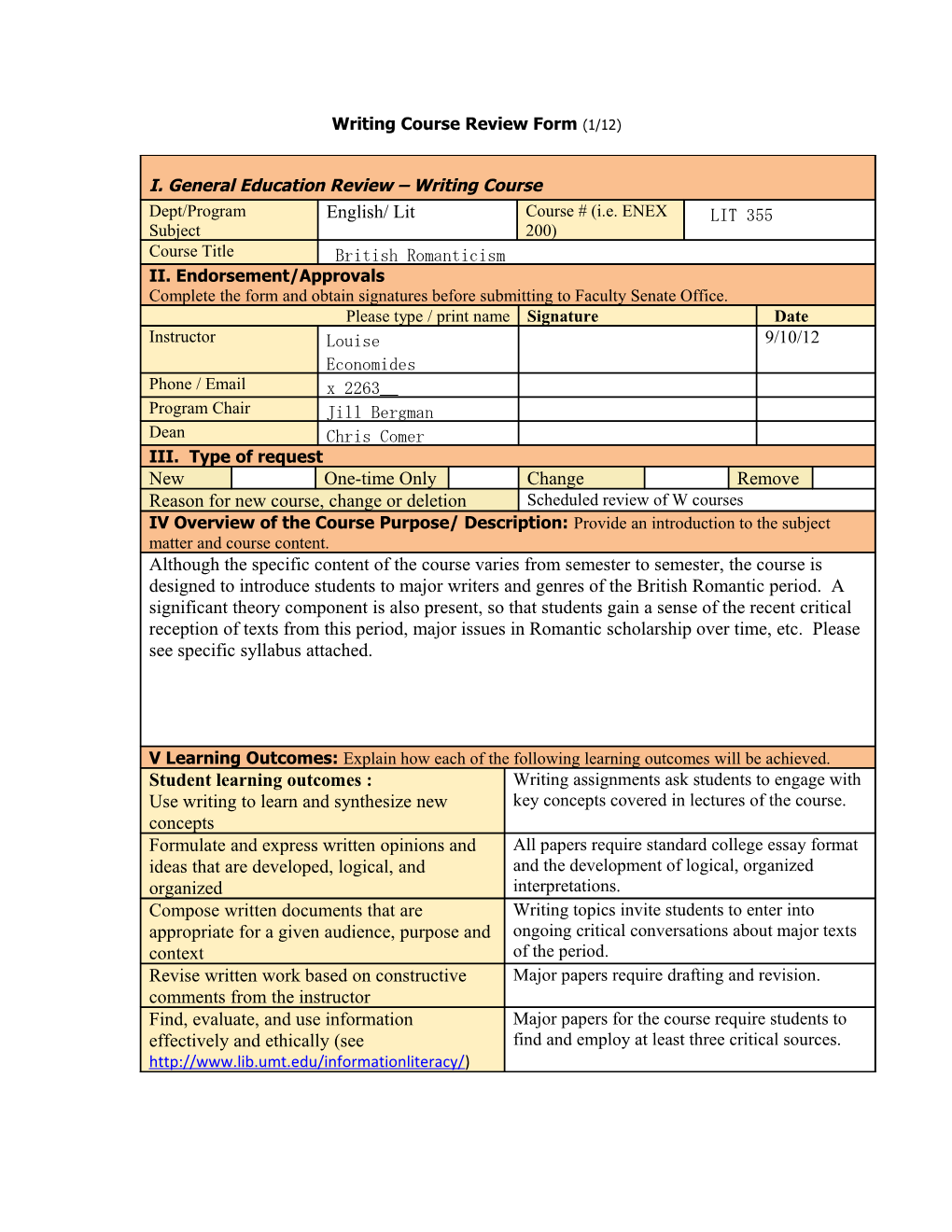 I. General Education Review Writing Course