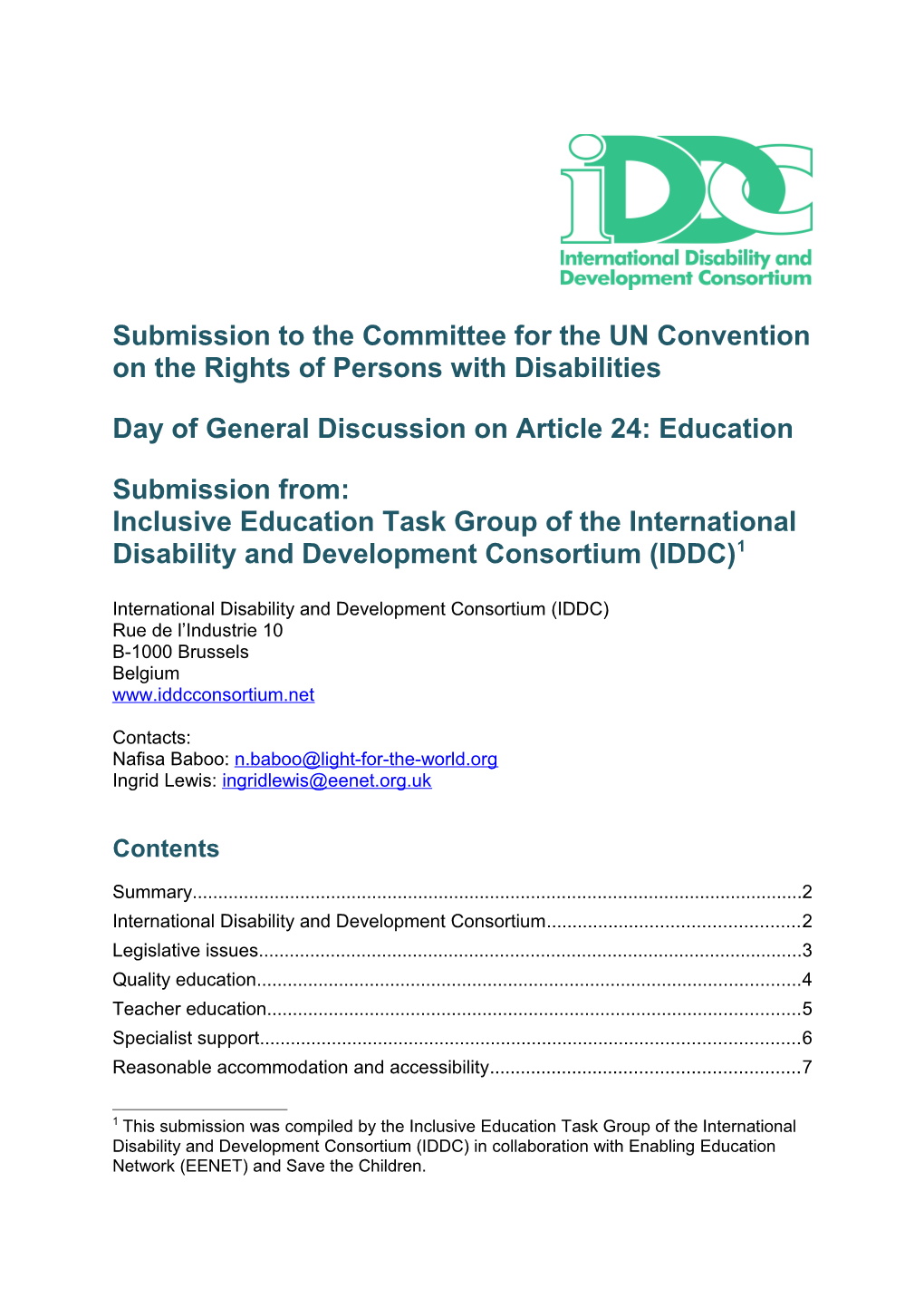 Submission to the Committee for the UN Convention on the Rights of Persons with Disabilities
