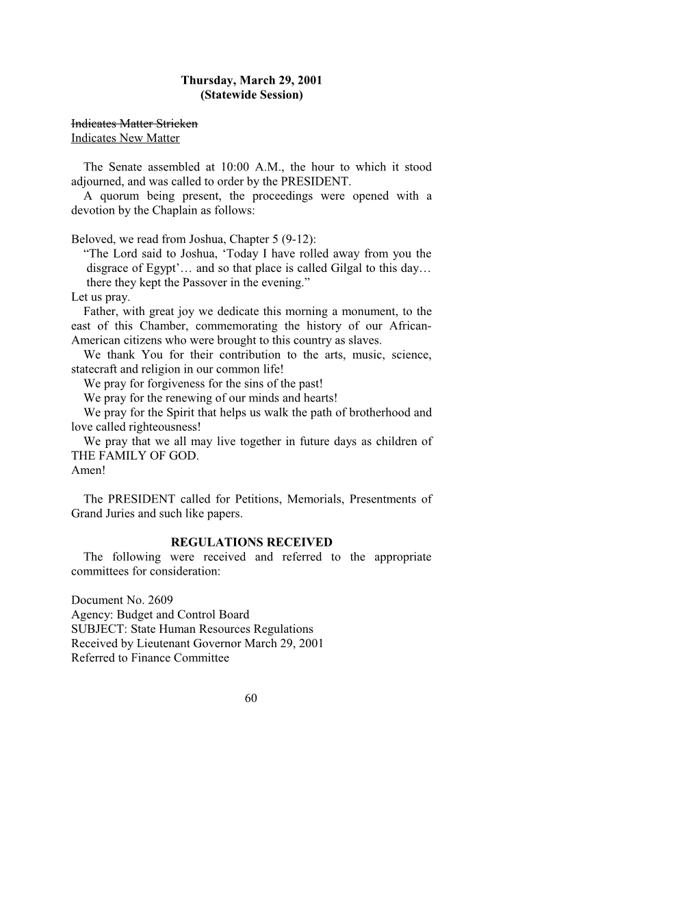 Senate Journal for Mar. 29, 2001 - South Carolina Legislature Online