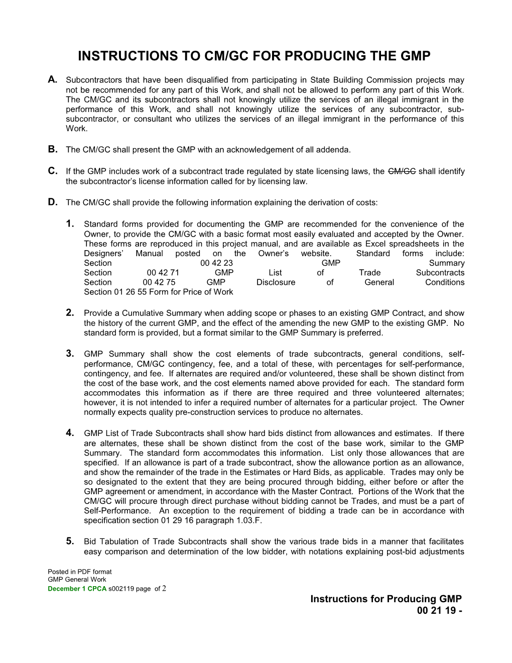 Instructions to CM/GC for Producing the GMP