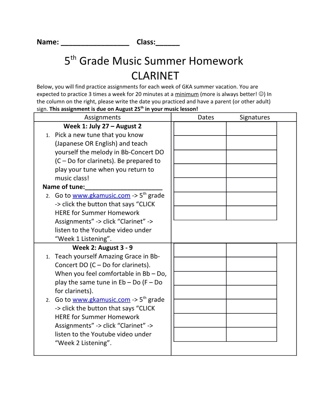 5Th Grade Music Summer Homework