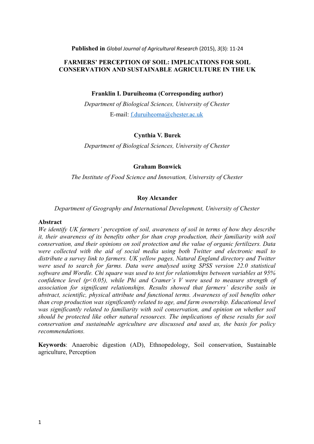 Farmers Perception of Soil: Implications for Soil Conservation and Sustainable Agriculture