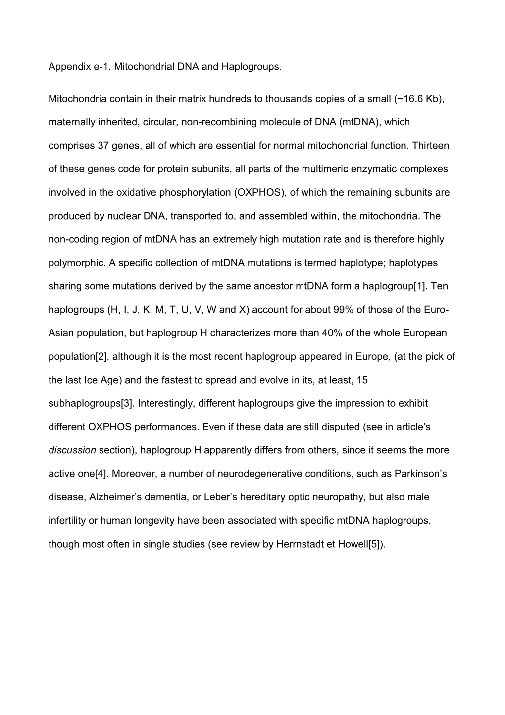 Appendix E-1. Mitochondrial DNA and Haplogroups