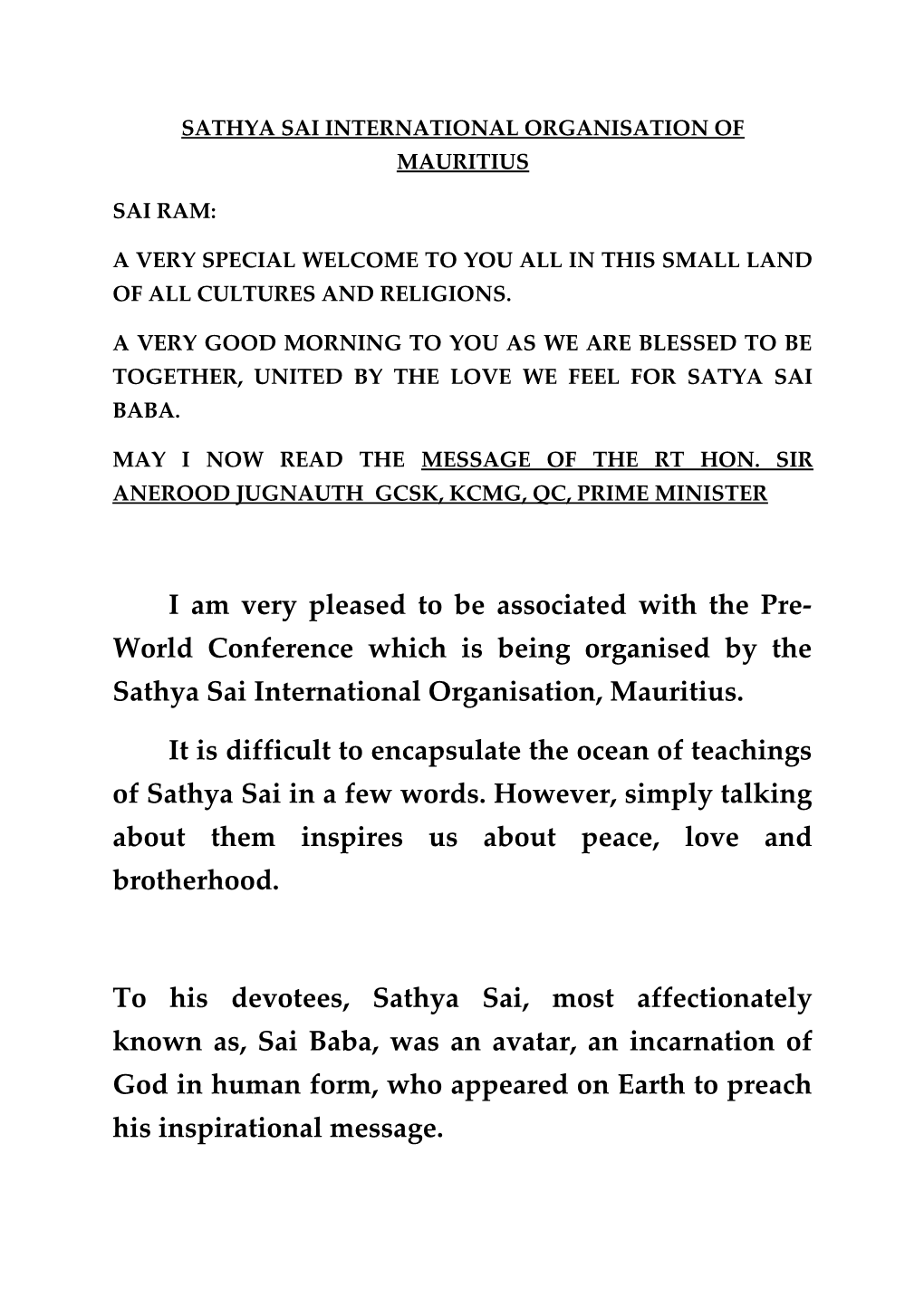 Sathya Sai International Organisation of Mauritius