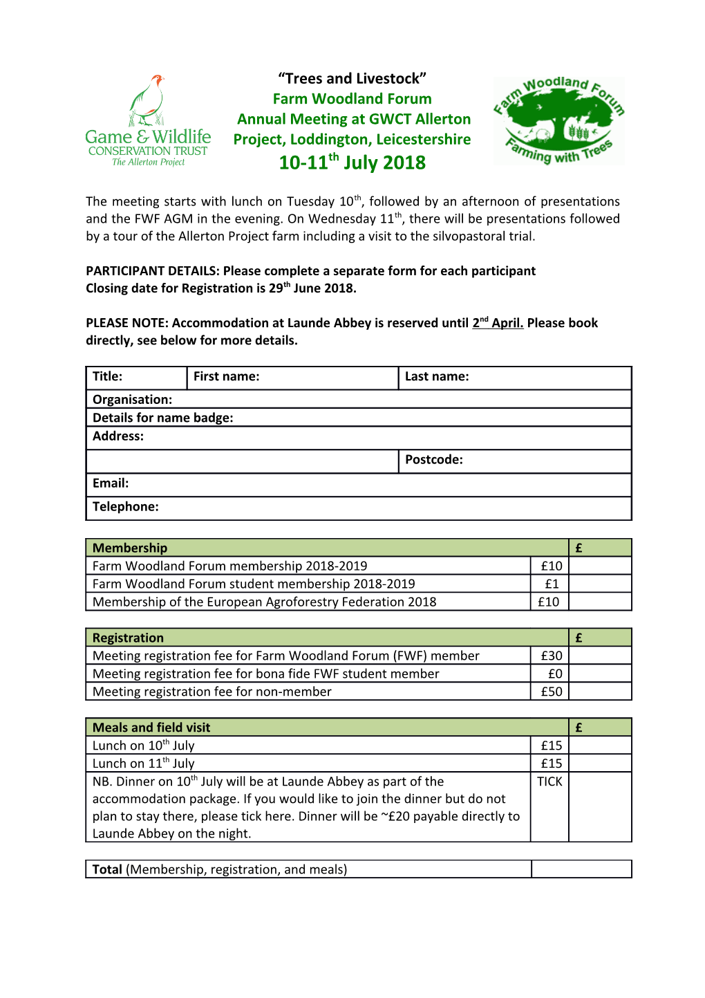 PARTICIPANT DETAILS: Please Complete a Separate Form for Each Participant