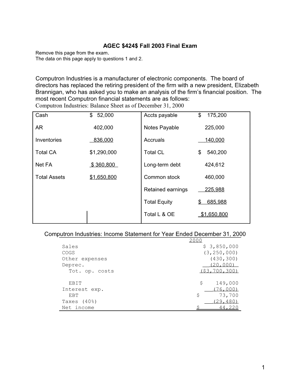 AGEC $424$ Fall 2003 Final Exam