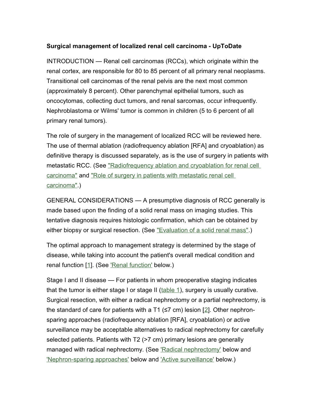 Surgical Management of Localized Renal Cell Carcinoma - Uptodate