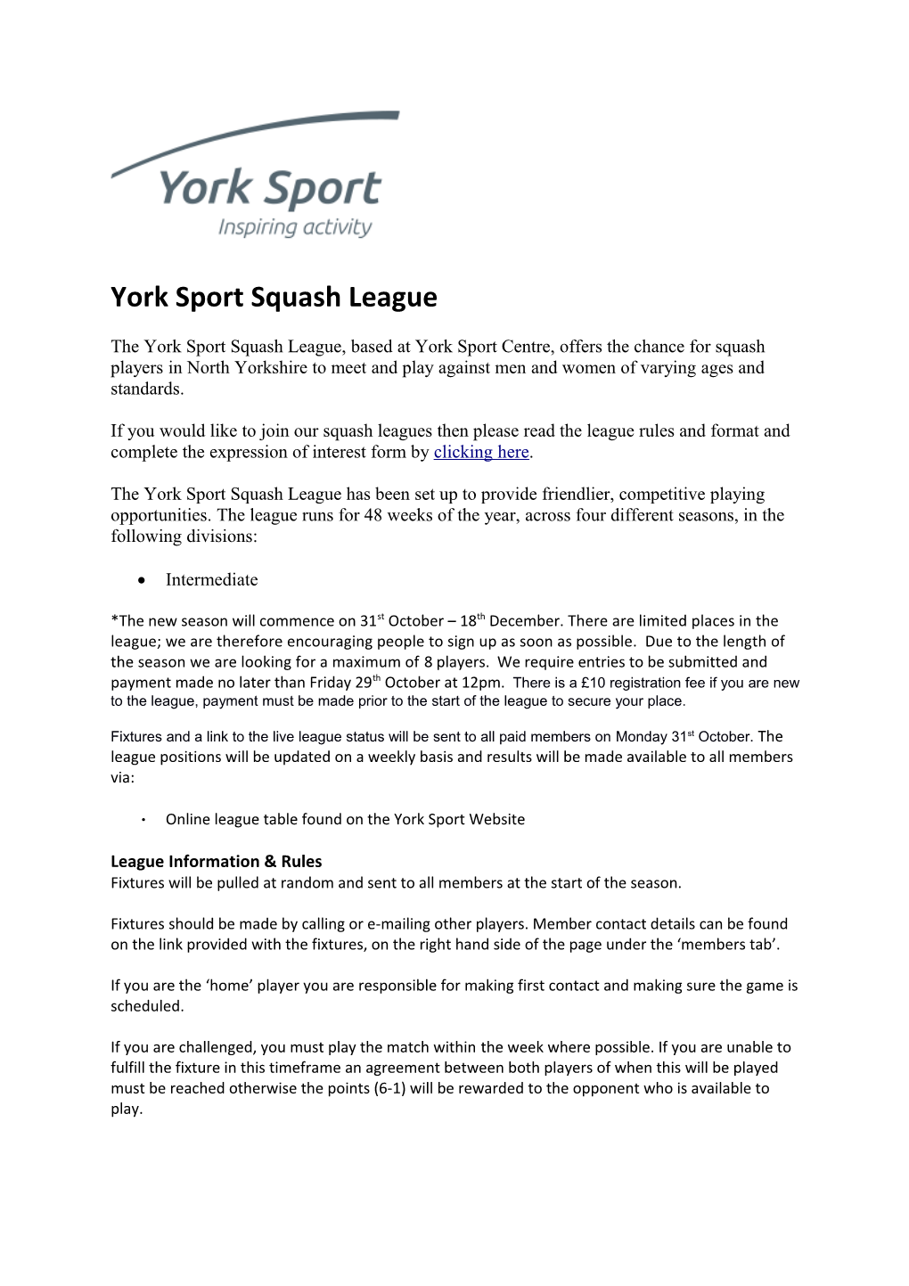 York Sportsquash League