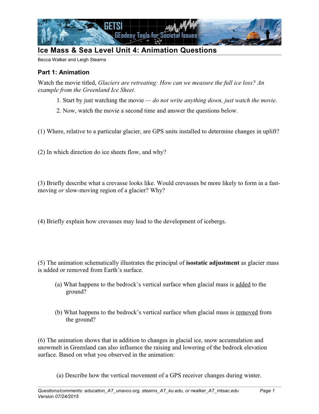 Ice Mass & Sea Level Unit 4: Animation Questions