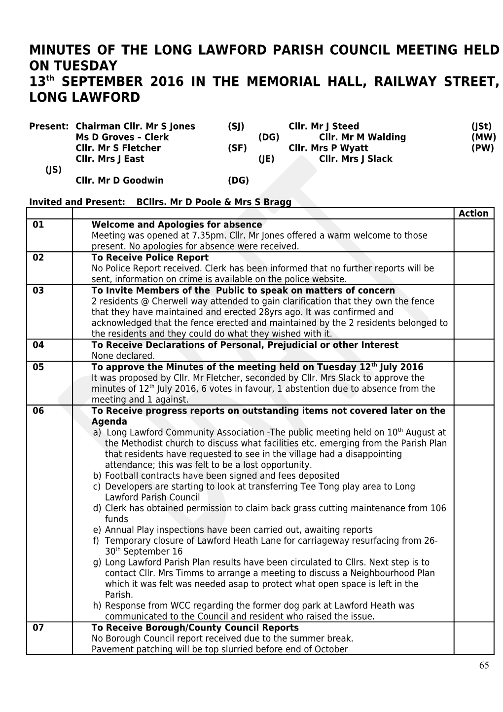 Minutes of the Long Lawford Parish Council Meeting Held on Tuesday 8Th May 2007 in The s1