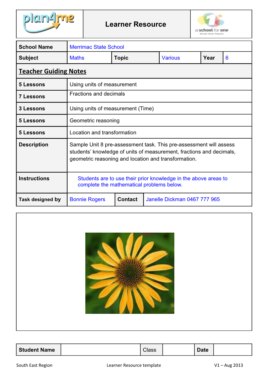 South East Region Learner Resource Template V1 Aug 2013