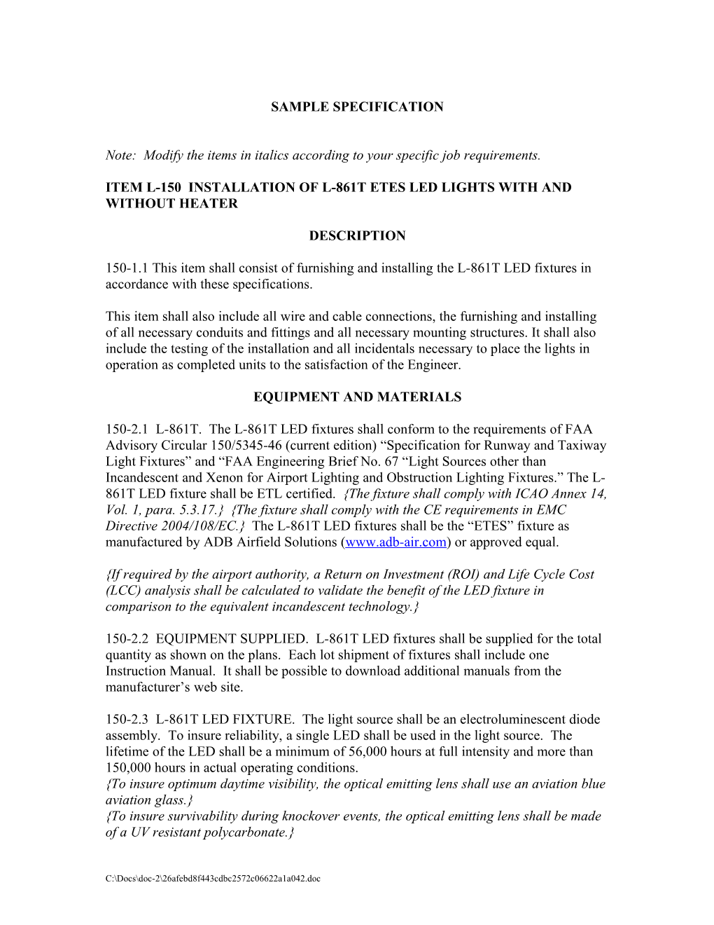 Item L-150 Installation of L-861Tetes Led Lights with and Without Heater