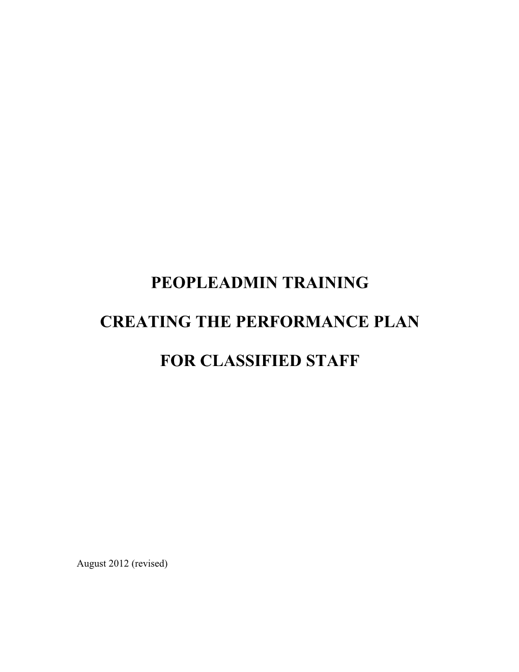 Creating the Performance Plan