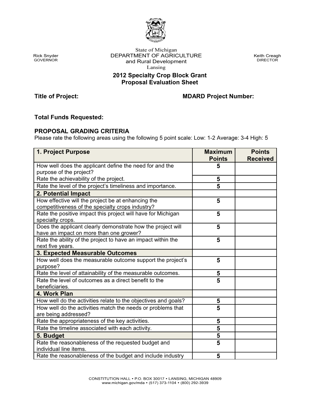 2012 Specialty Crop Block Grant