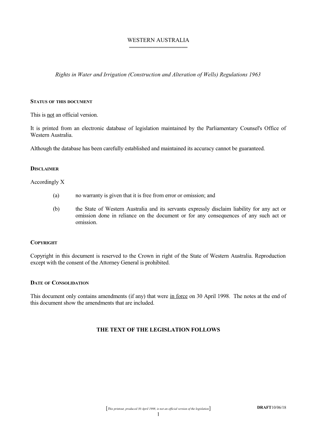 Rights in Water and Irrigation (Construction and Alteration of Wells) Regulations 1963