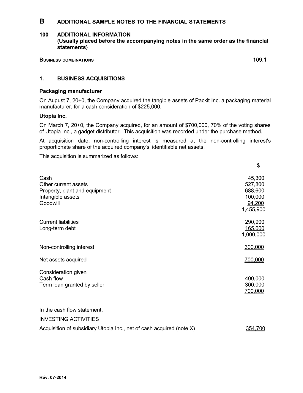 Badditional Sample Notes to the Financial Statements