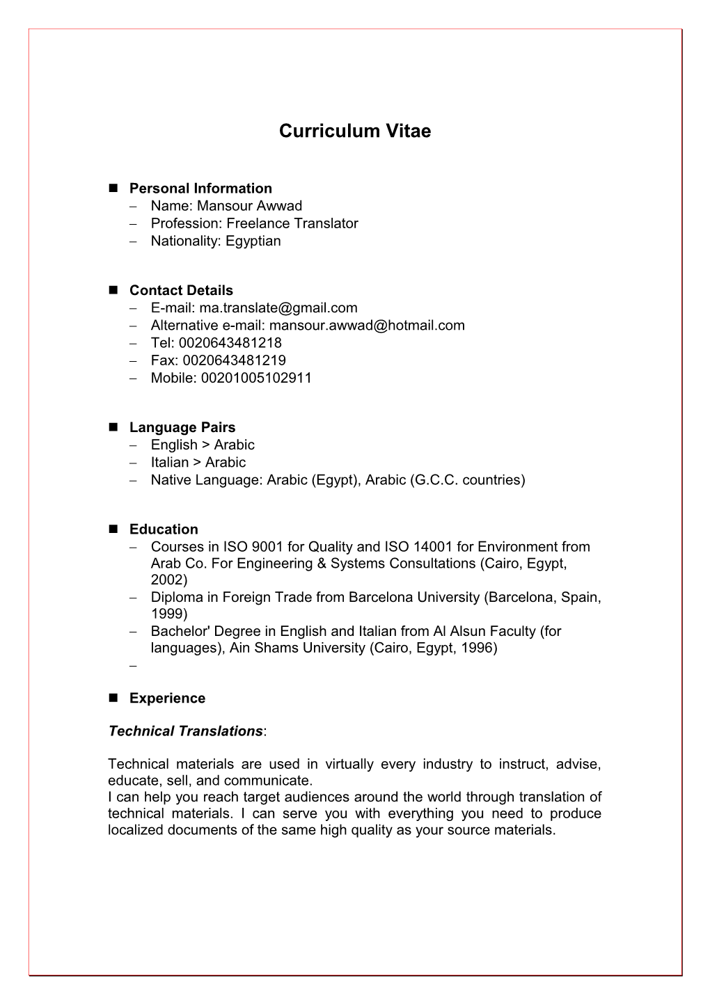 Curriculum Vitae s365