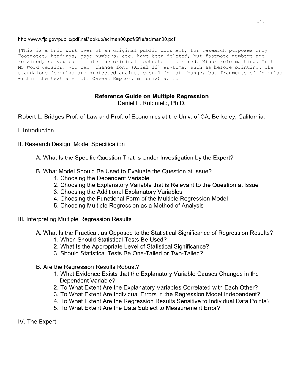 Reference Guide on Multiple Regression