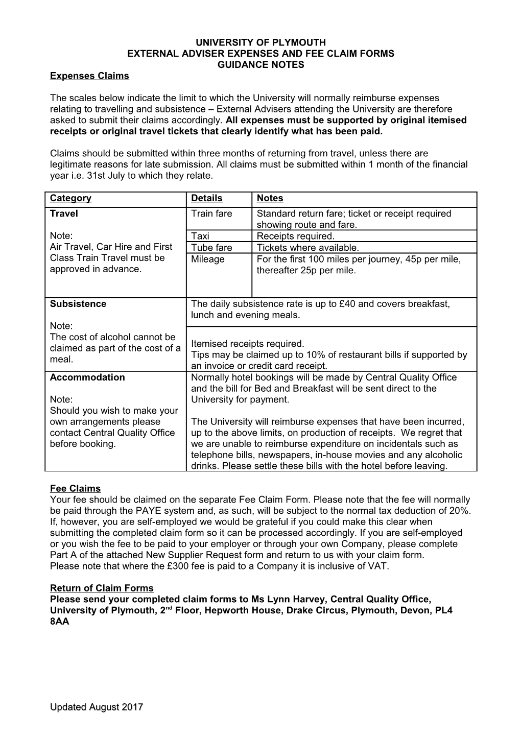 External Adviser Expenses and Fee Claim Forms