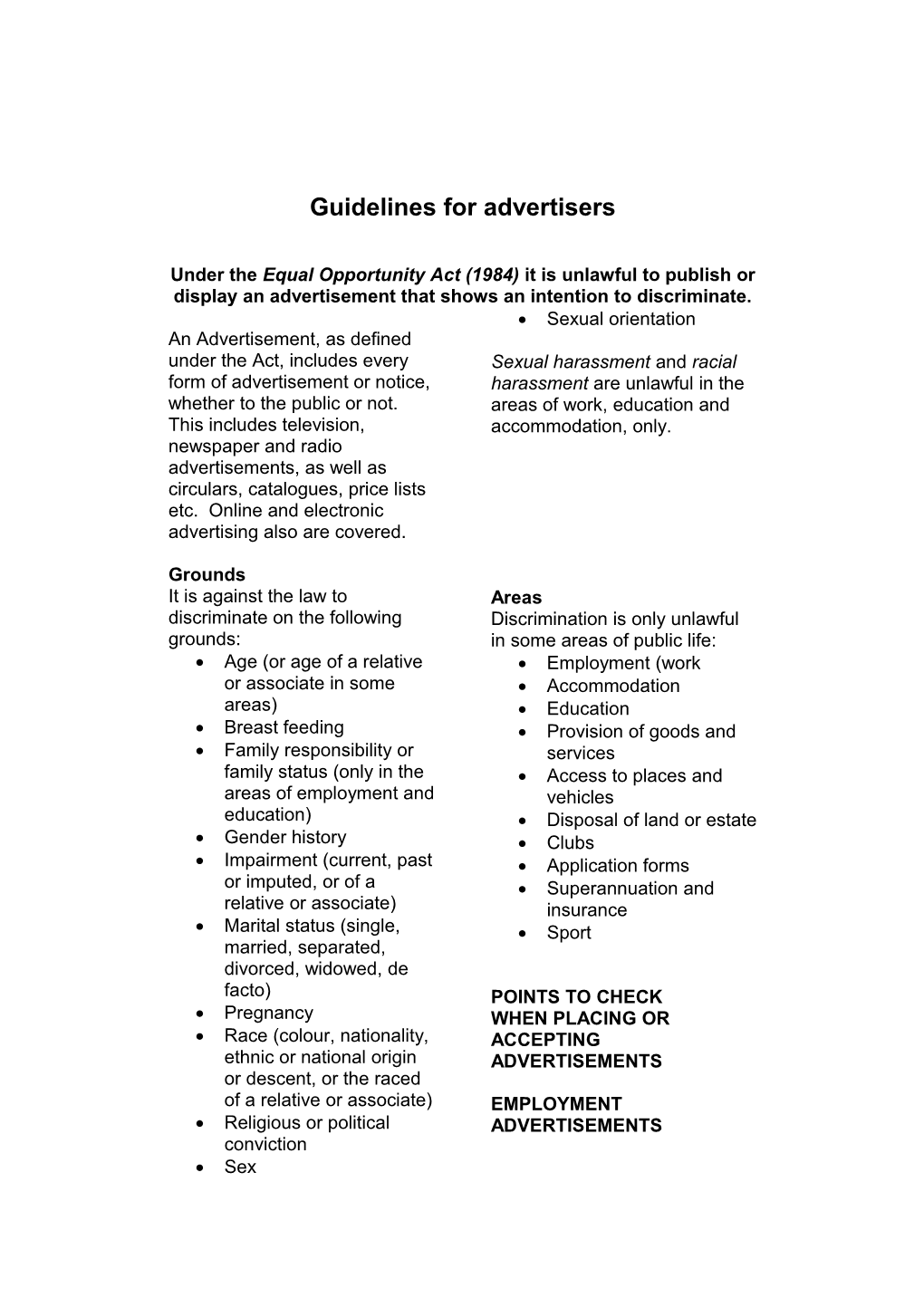 Guidelines for Advertisers