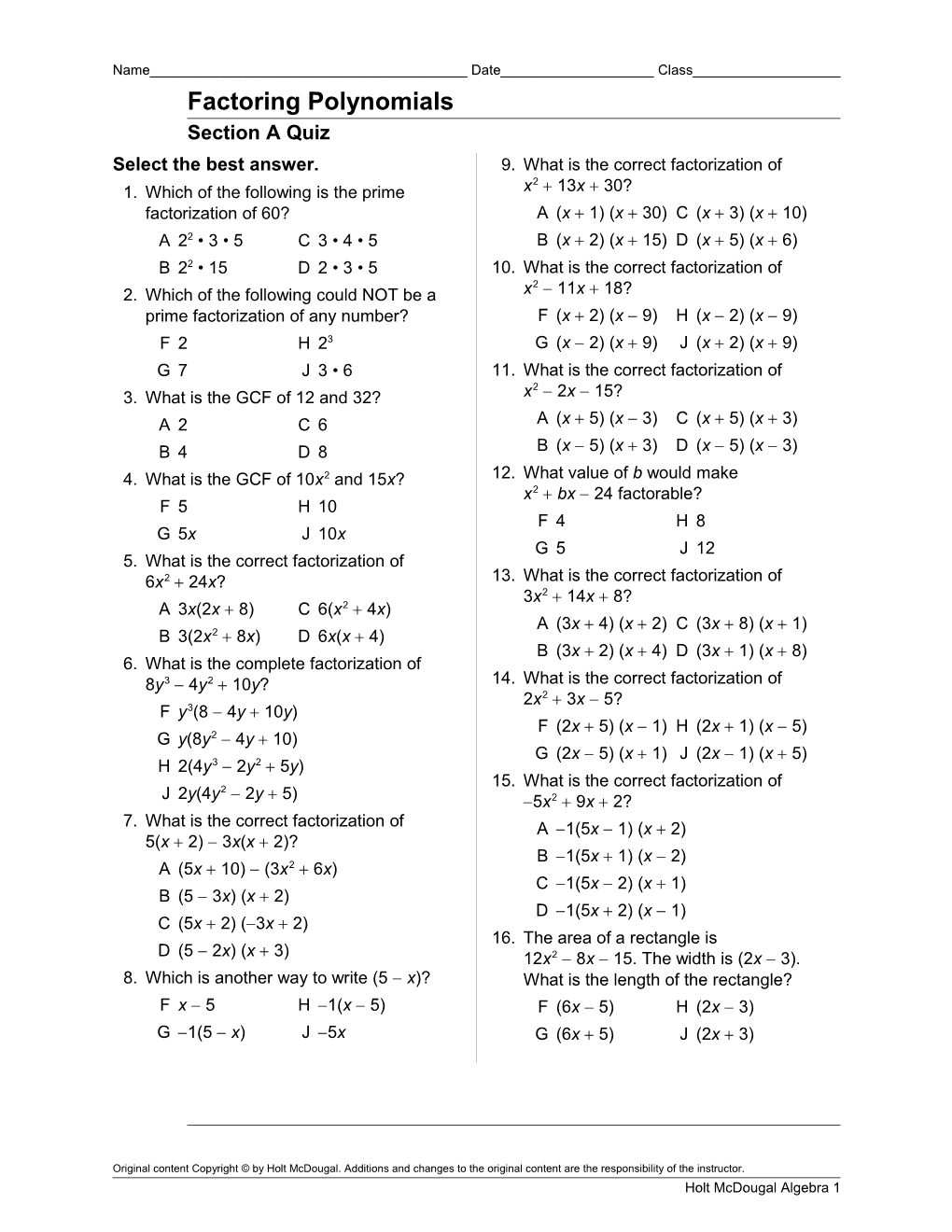 Factoring Polynomials