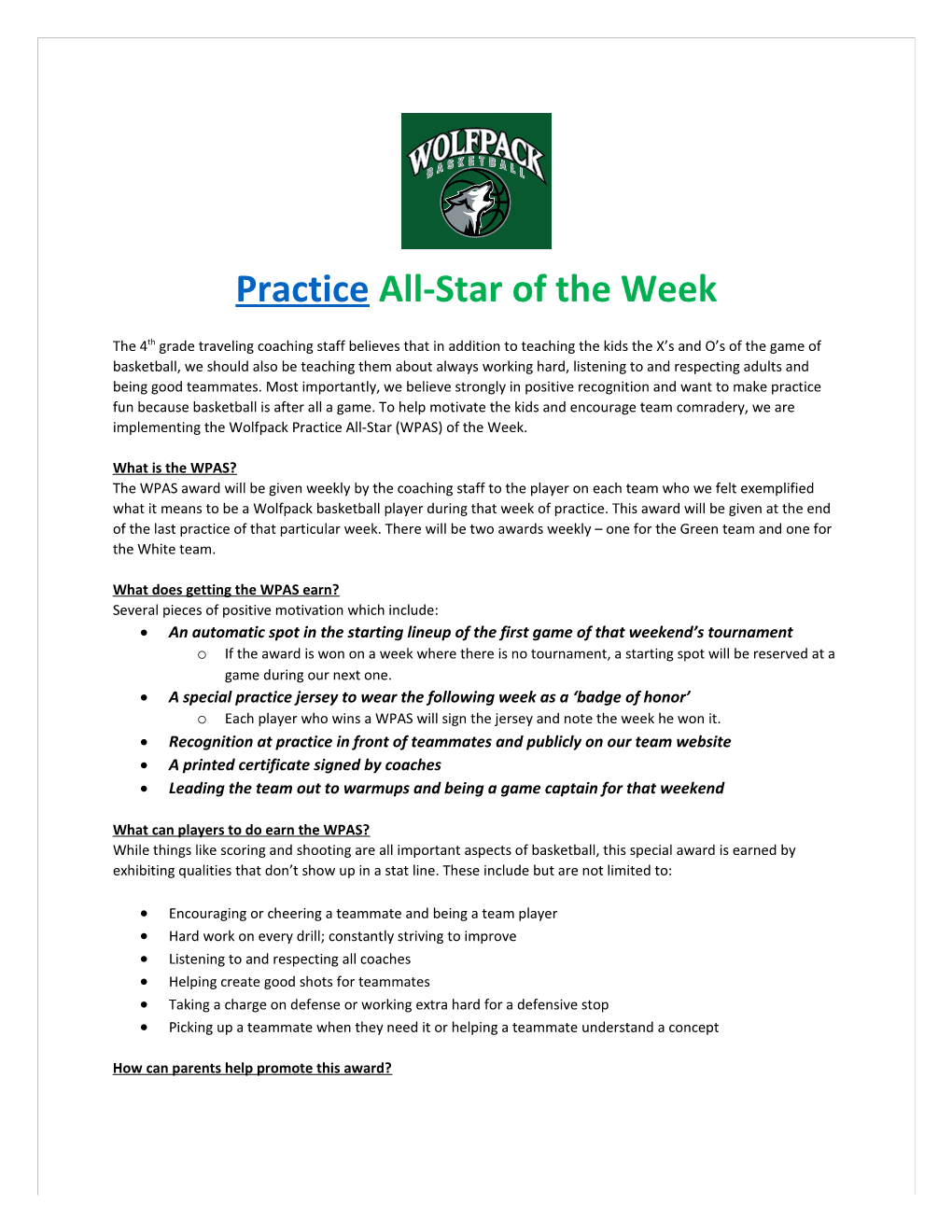 Practice All-Star of the Week