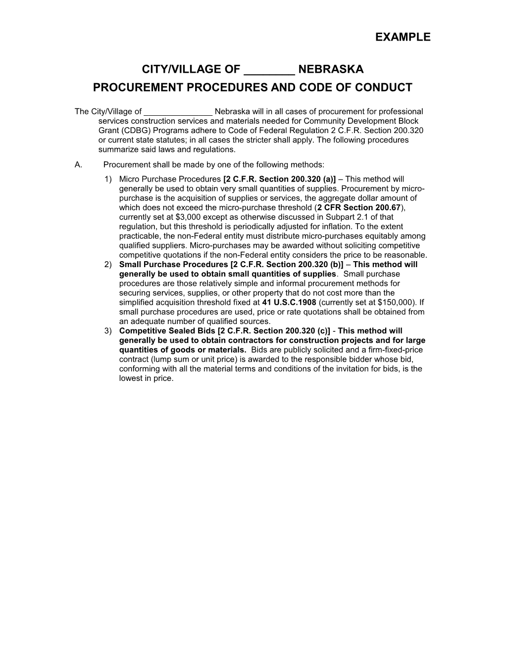 Procurement Procedures and Code of Conduct