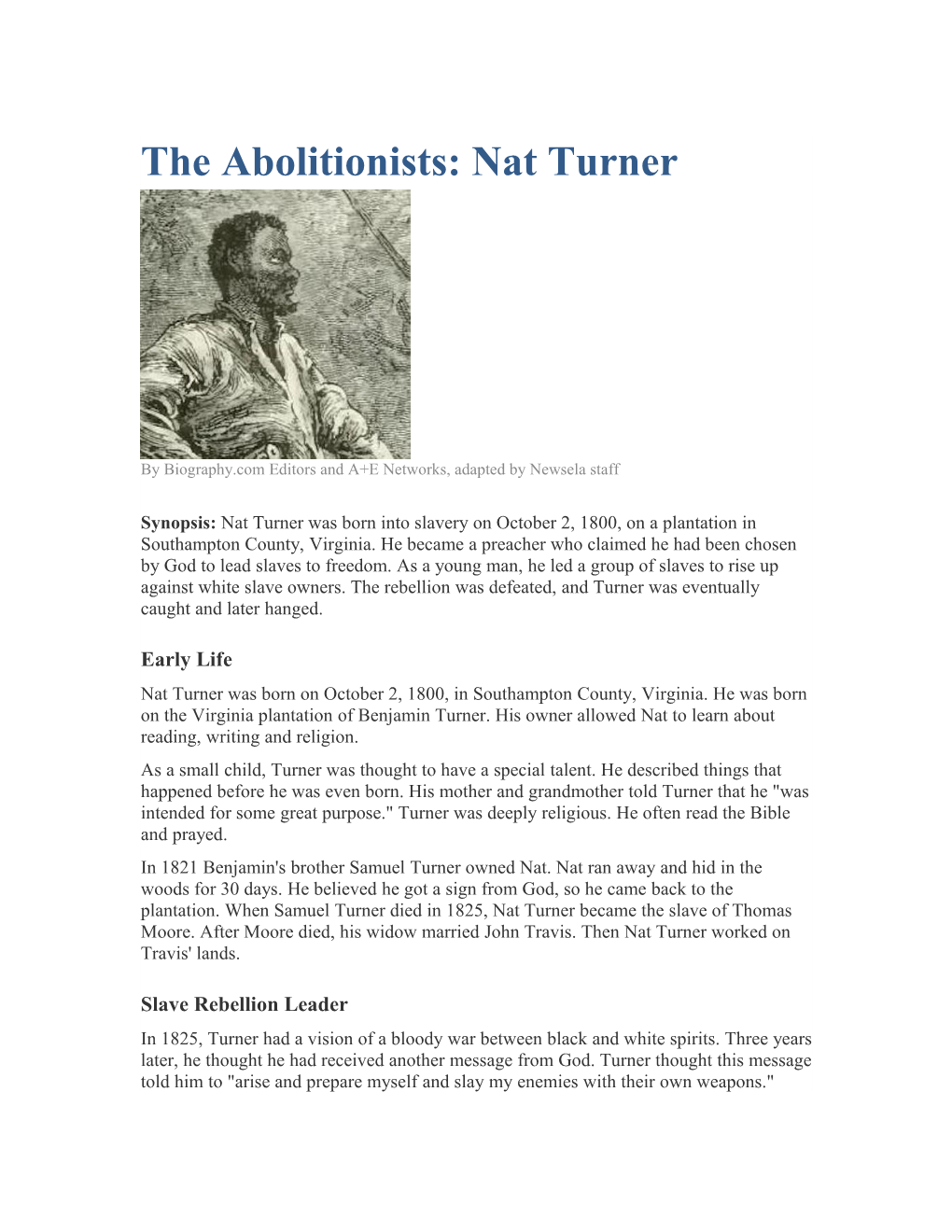 The Abolitionists: Nat Turner