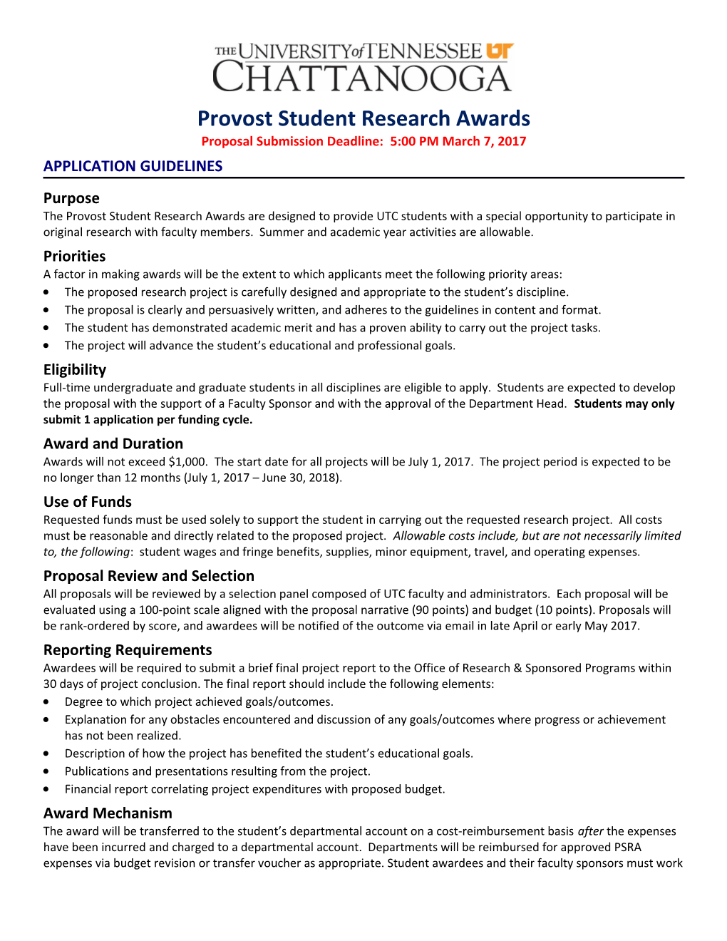 Provost Student Research Awards