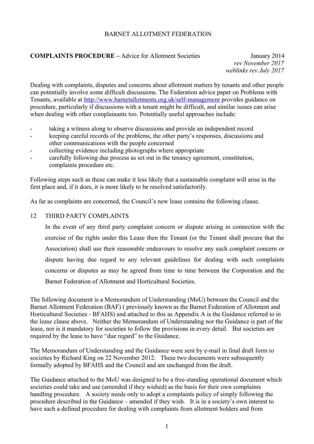 Memorandum of Understanding Between the London Borough of Barnet and Barnet Federation