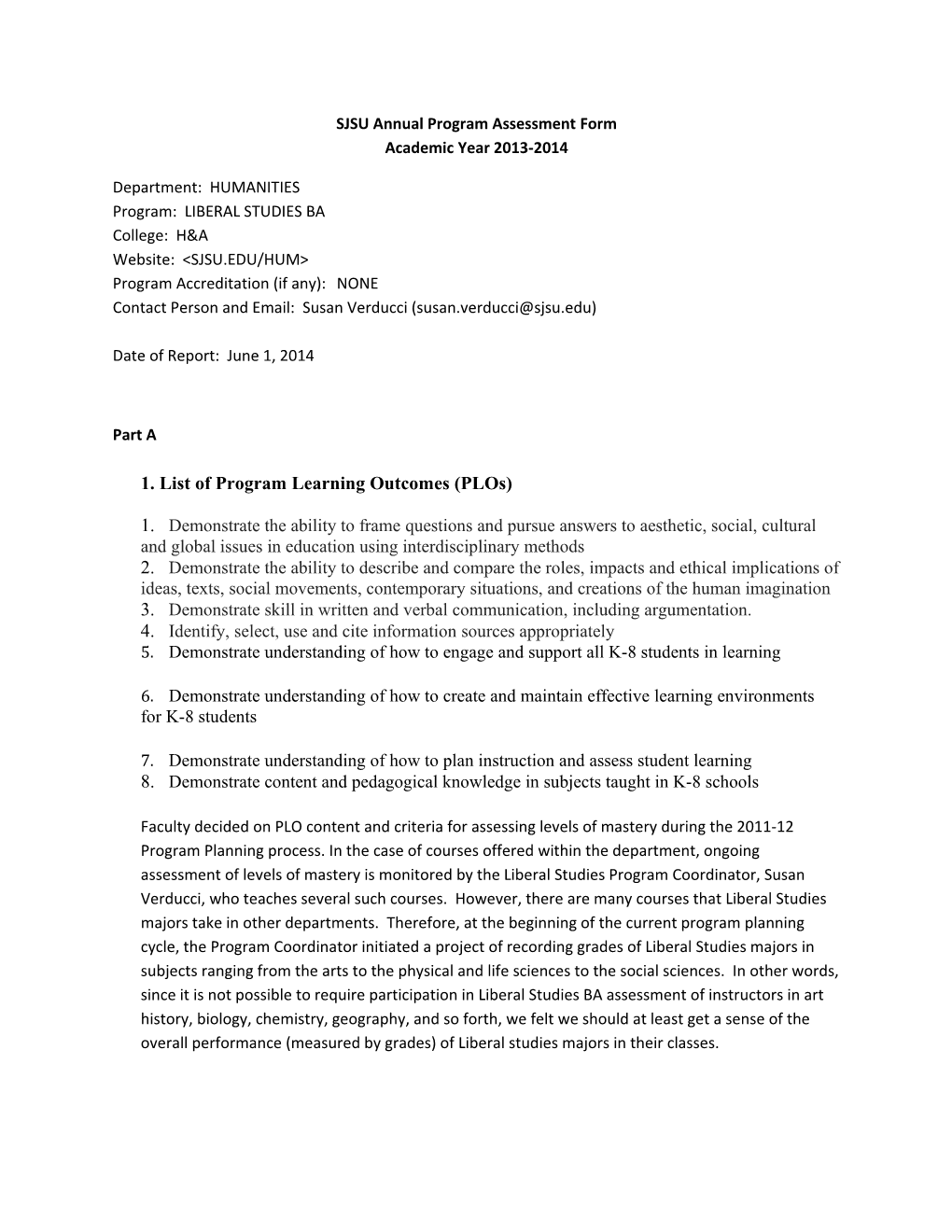 1. List of Program Learning Outcomes (Plos)