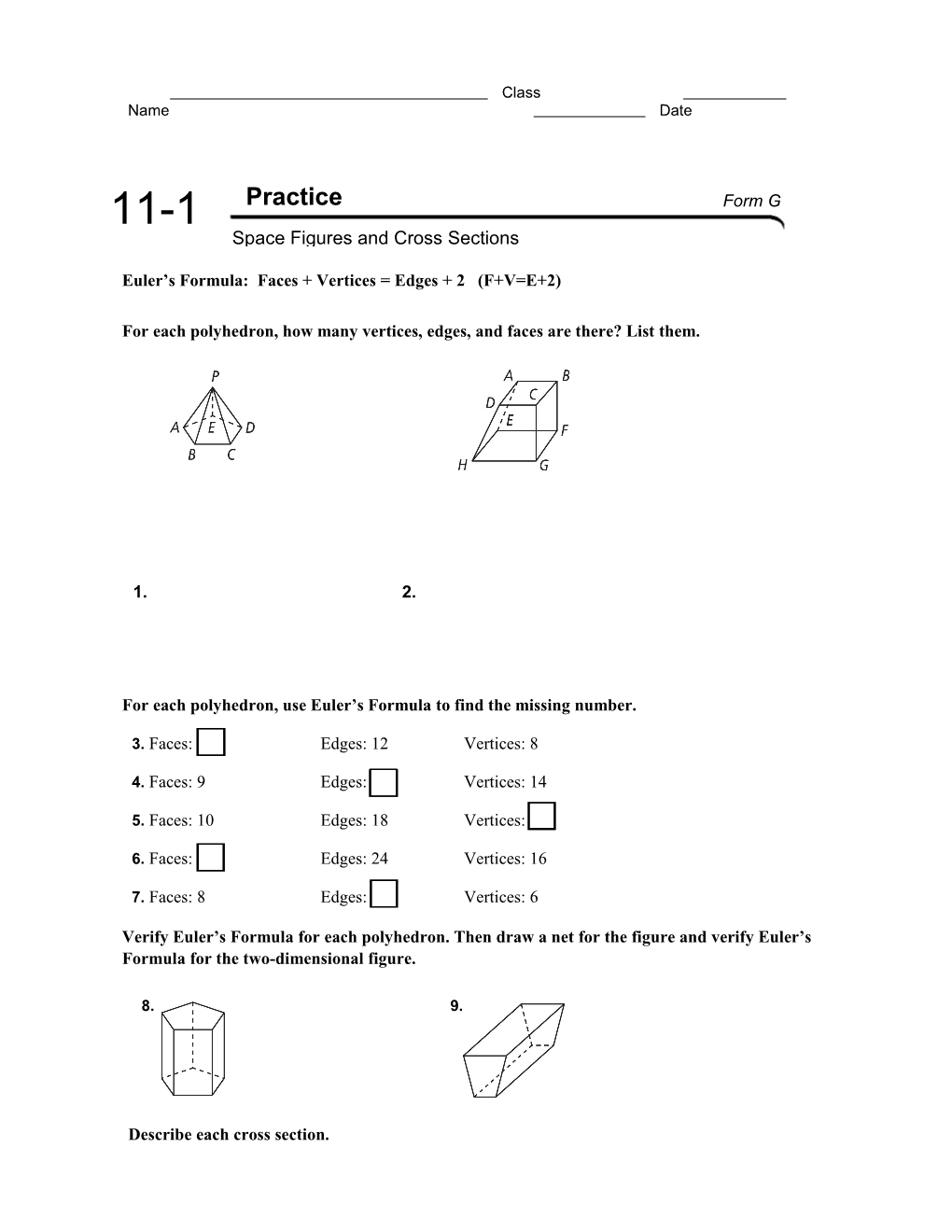 Space Figures and Cross Sections