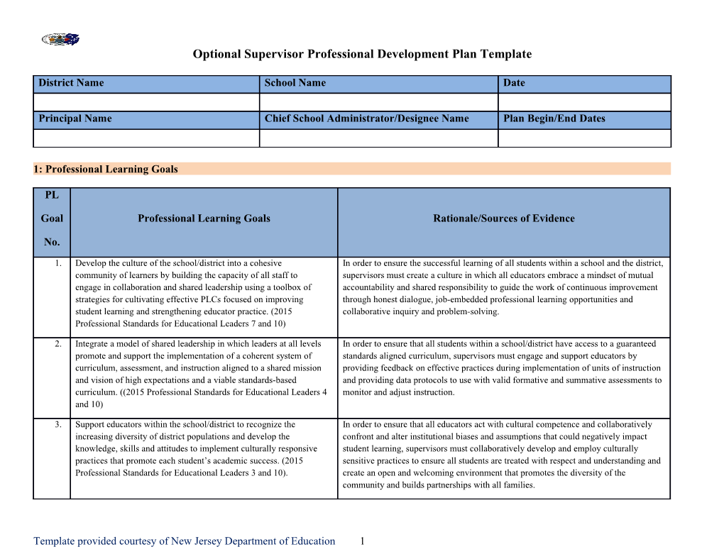 Optional Supervisor Professional Development Plan Template