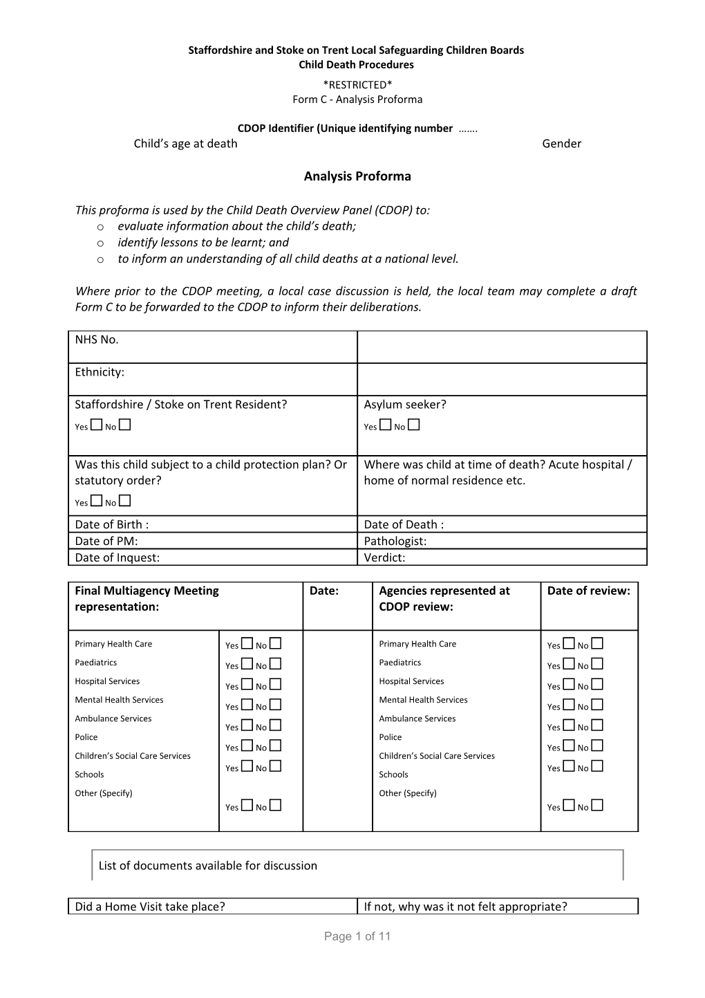 Section 10B - Form C Analysis Proforma