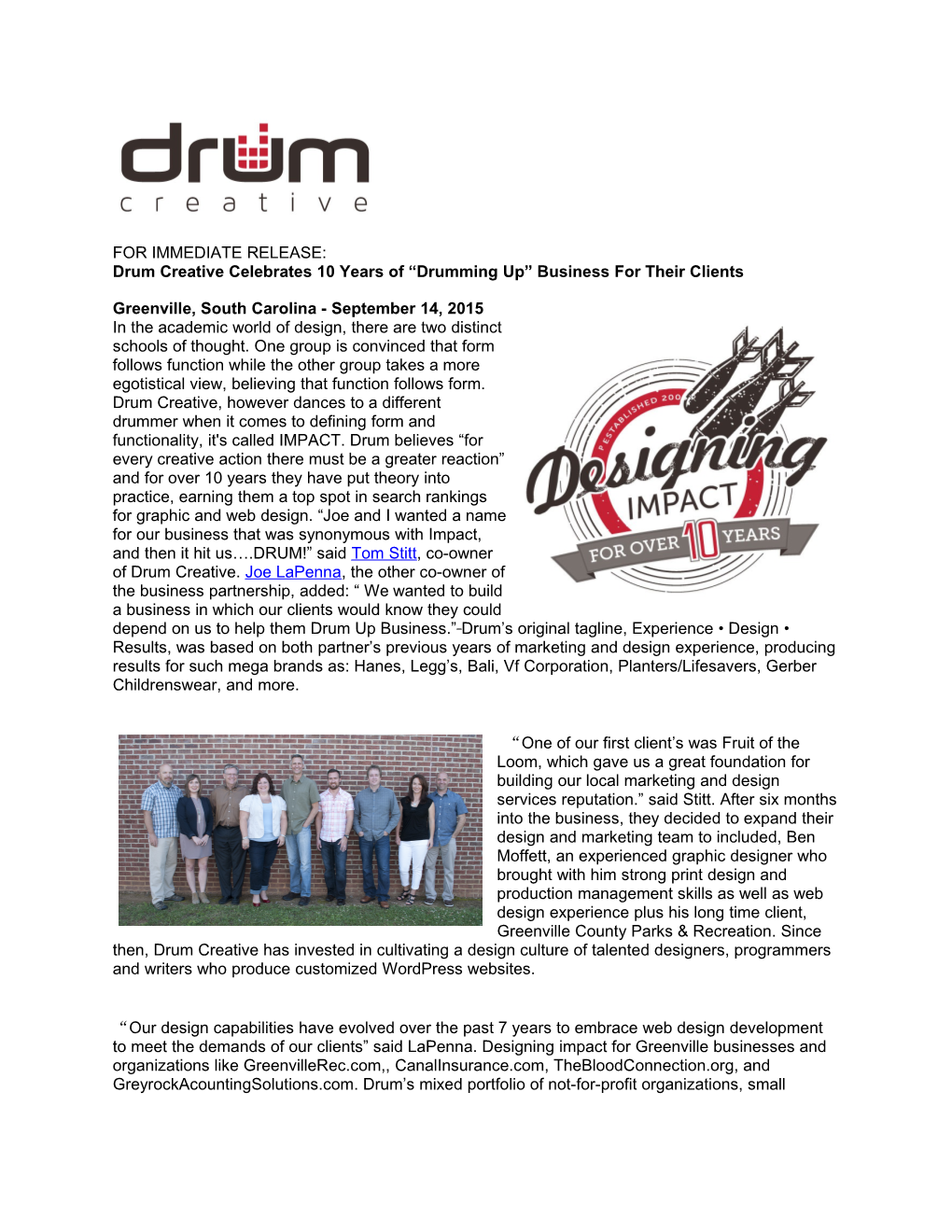Drum Creative Celebrates 10 Years of Drumming up Business for Their Clients