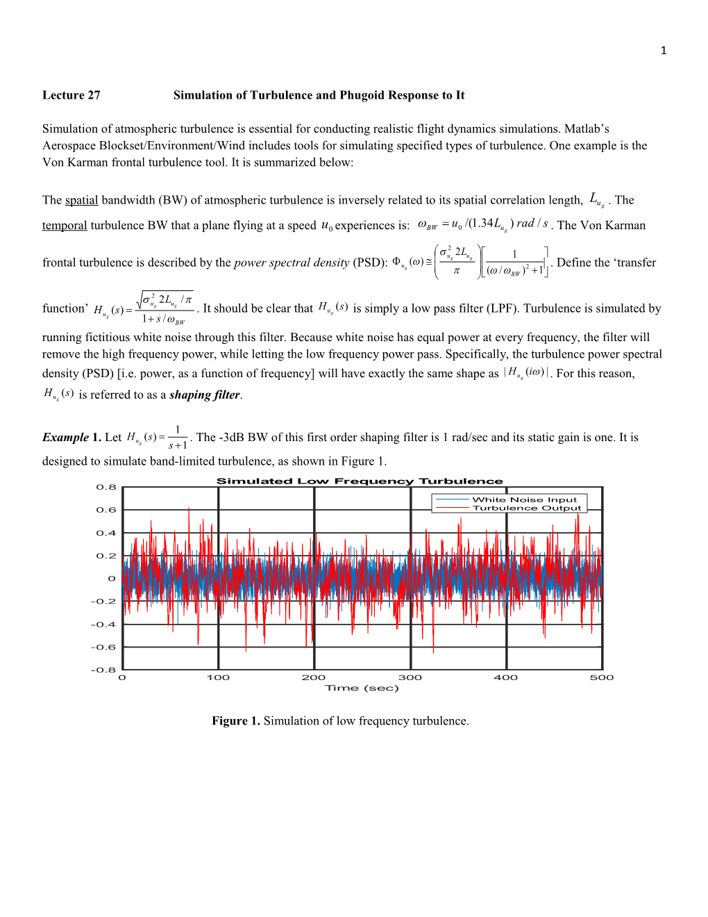 Lecture 27 Simulation of Turbulence and Phugoid Response to It