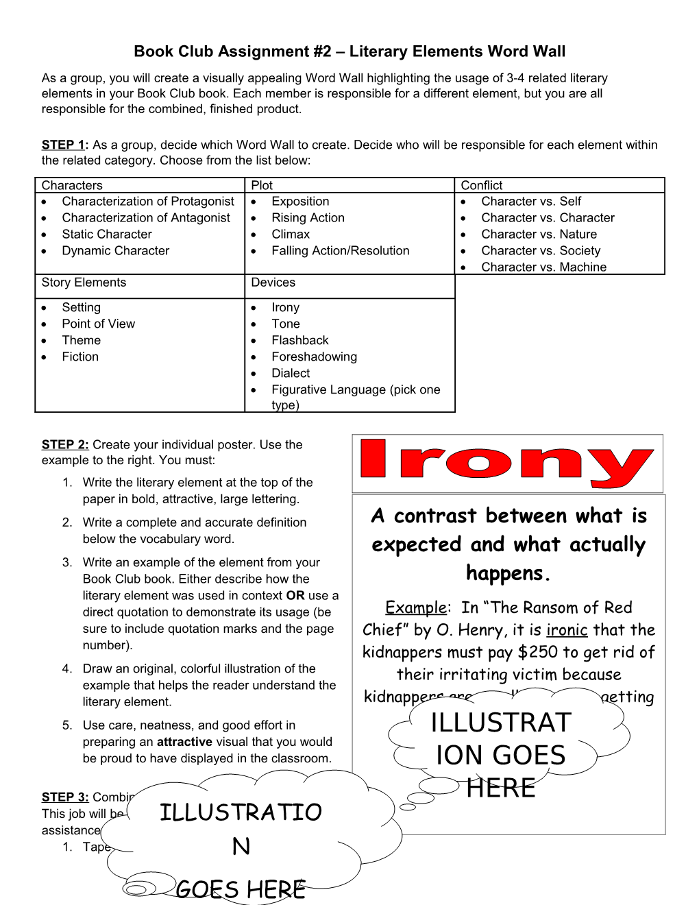 Book Club Assignment #2 Literary Elements Word Wall