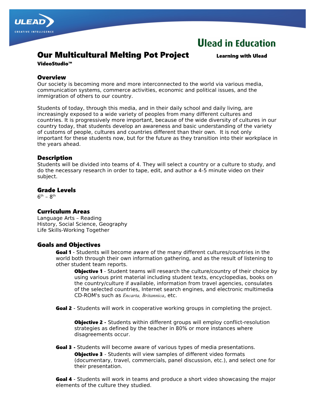 Our Multicultural Melting Pot Project Learning with Ulead Videostudio