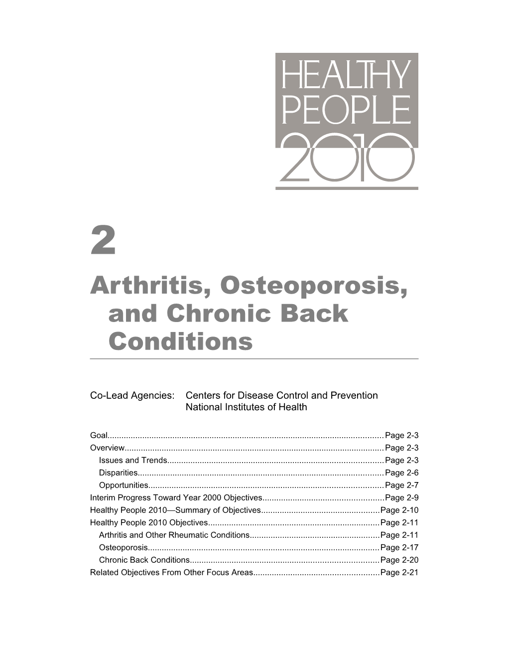 Arthritis, Osteoporosis, and Chronic Back Conditions