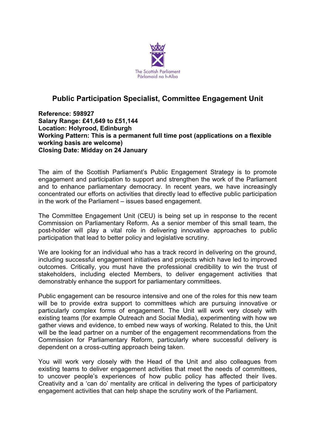 Public Participation Specialist, Committee Engagement Unit