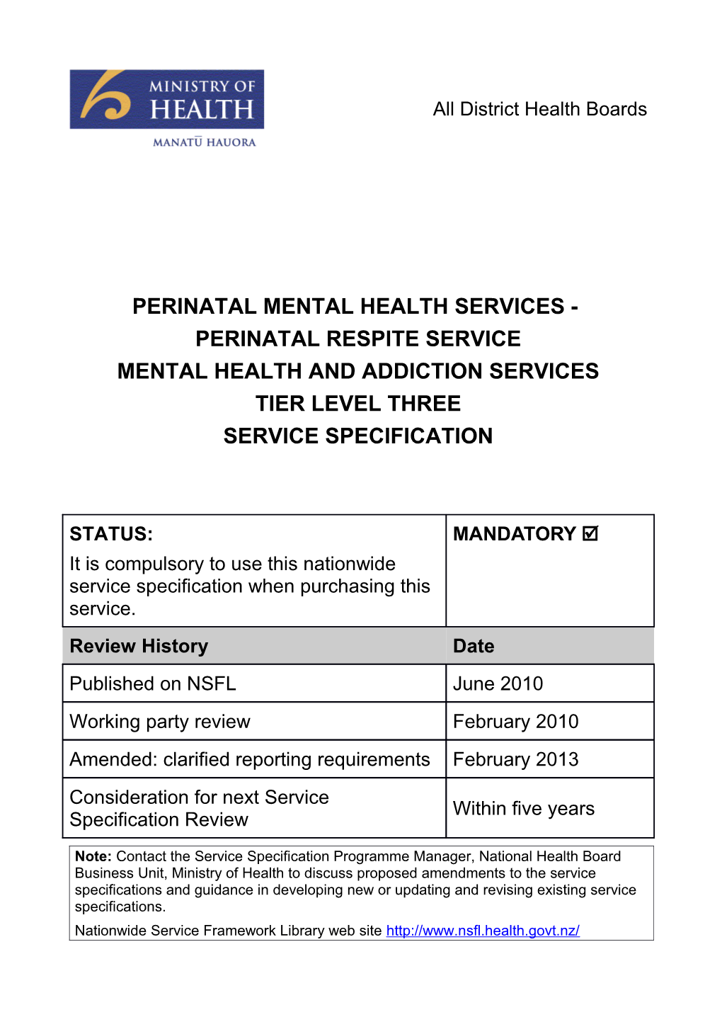 Perinatal Mental Health Services Perinatal Respite Service