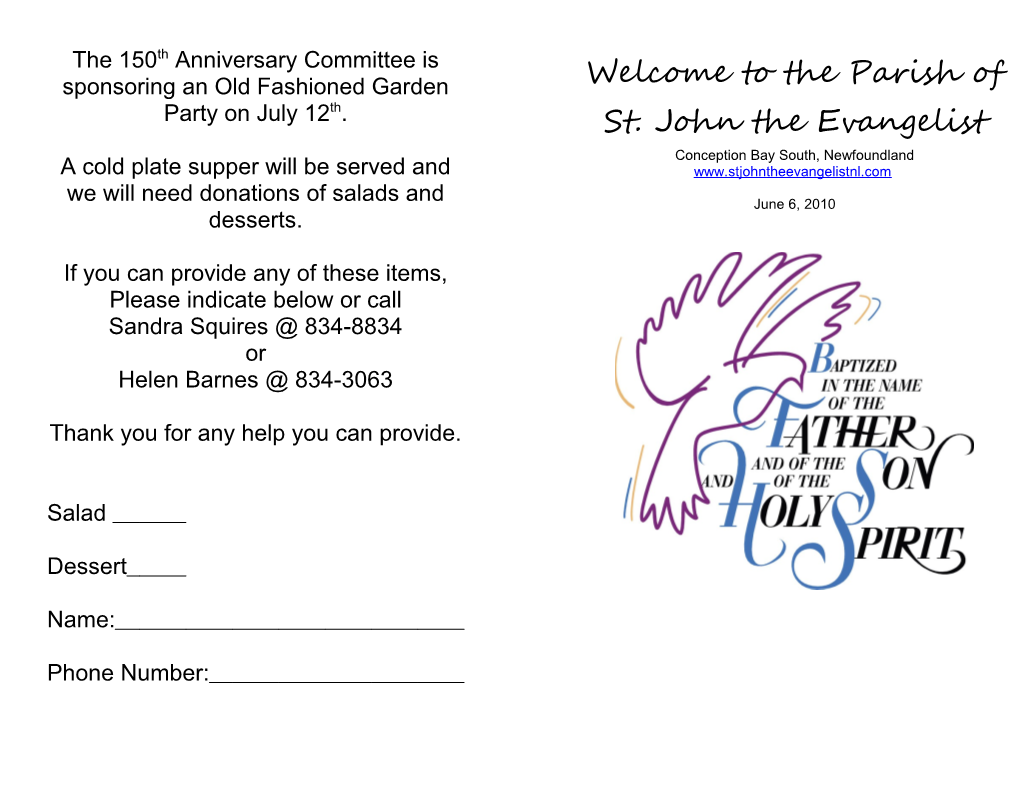 The 150Th Anniversary Committee Is Sponsoring an Old Fashioned Garden Party on July 12Th