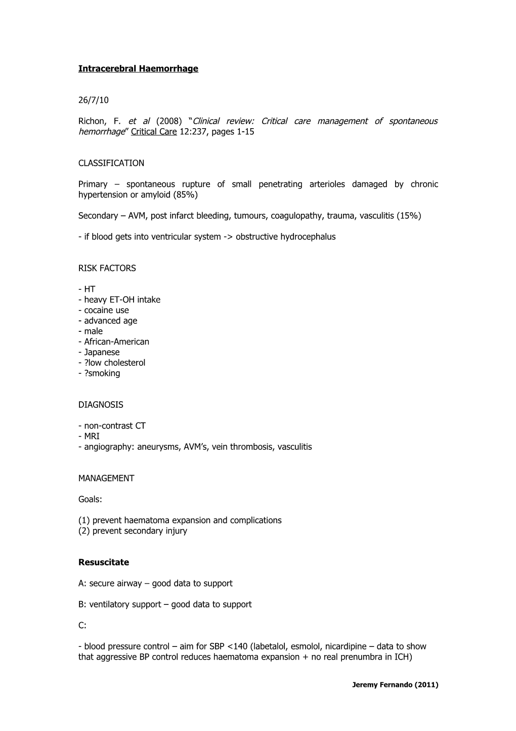 Intracerebral Haemorrhage