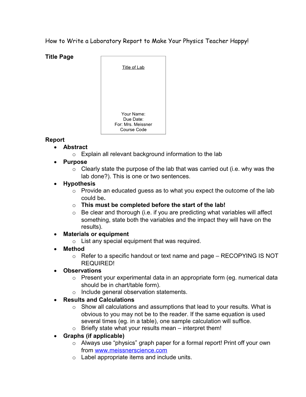 How to Write a Laboratory Report to Make Your Physics Teacher Happy