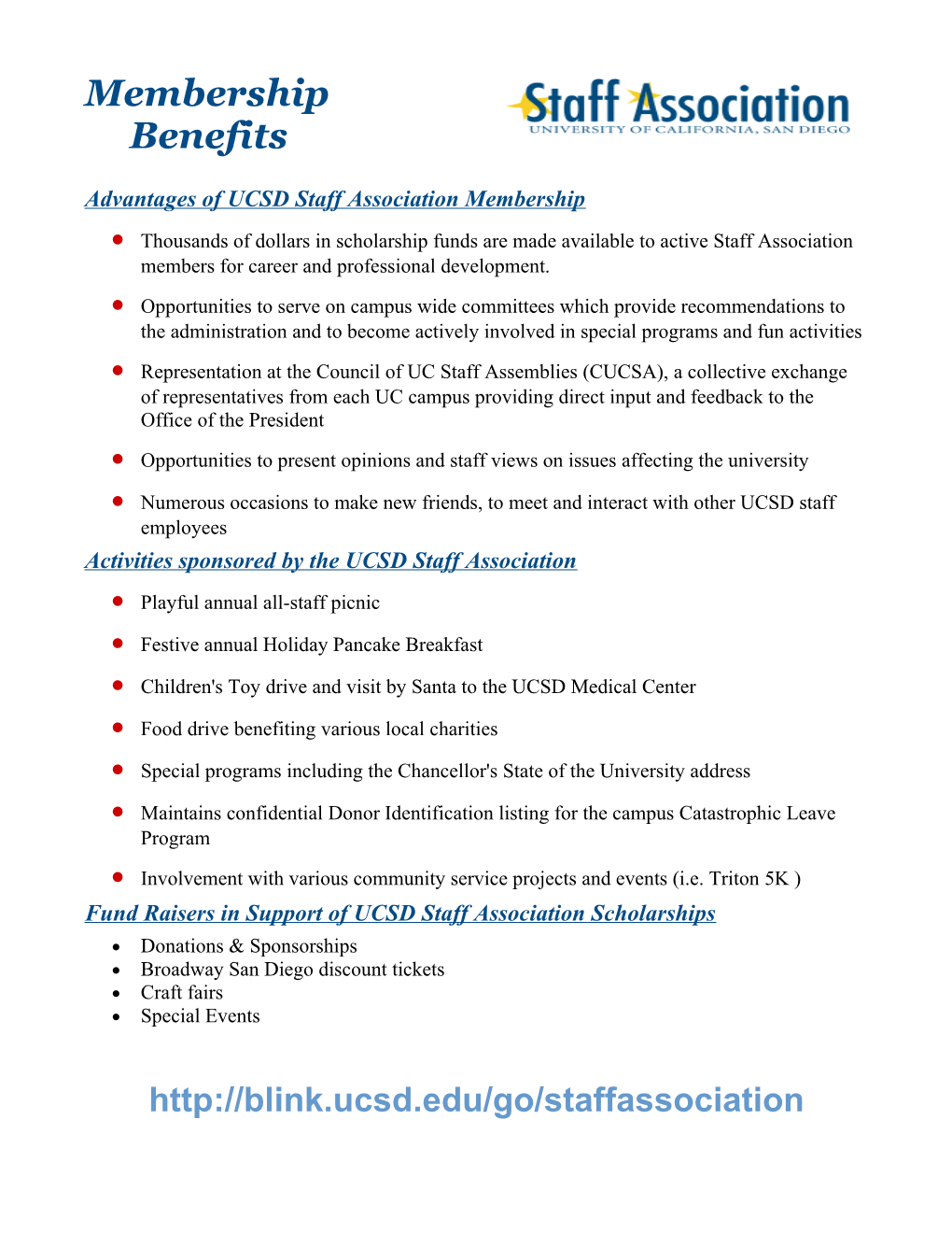 Advantages of UCSD Staff Association Membership