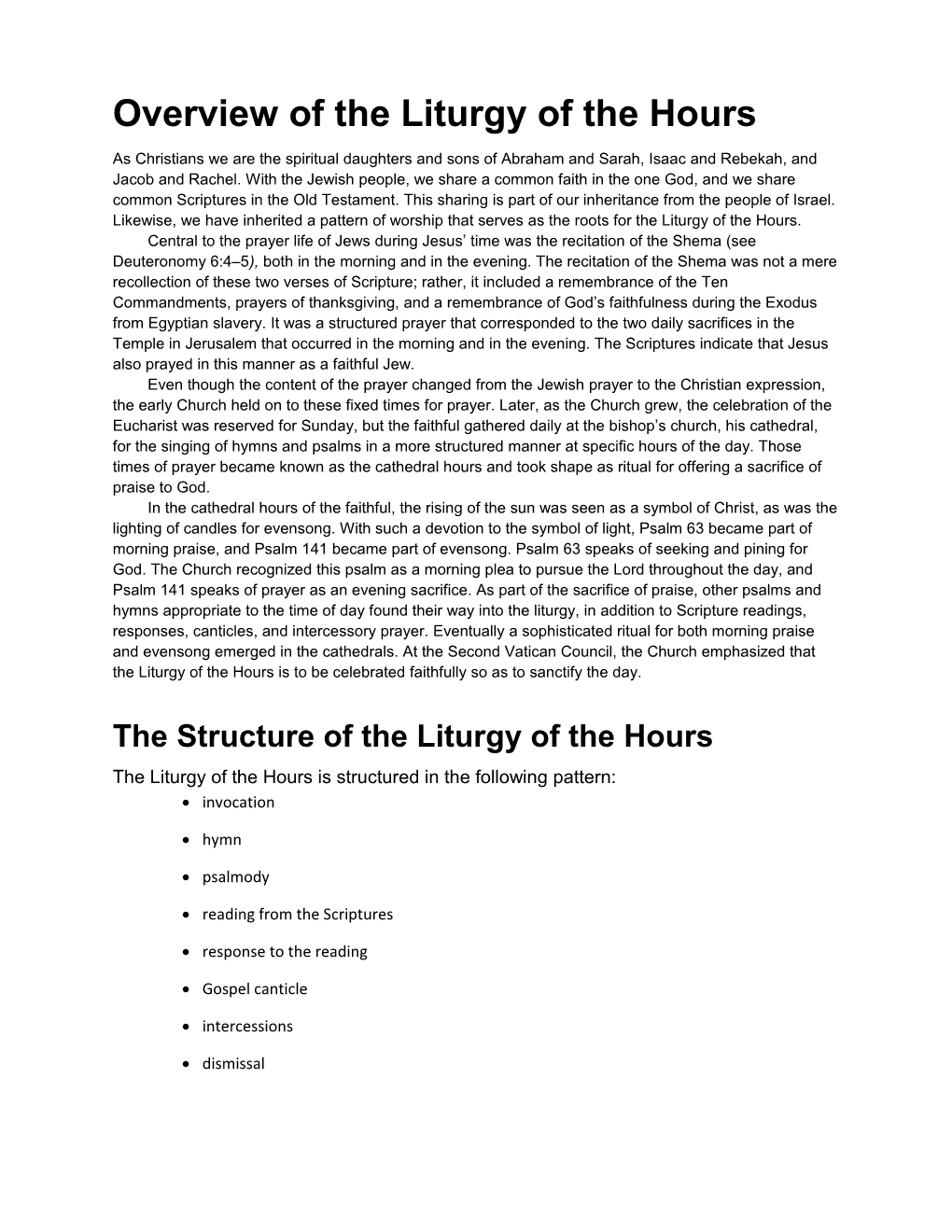 Overview of the Liturgy of the Hours